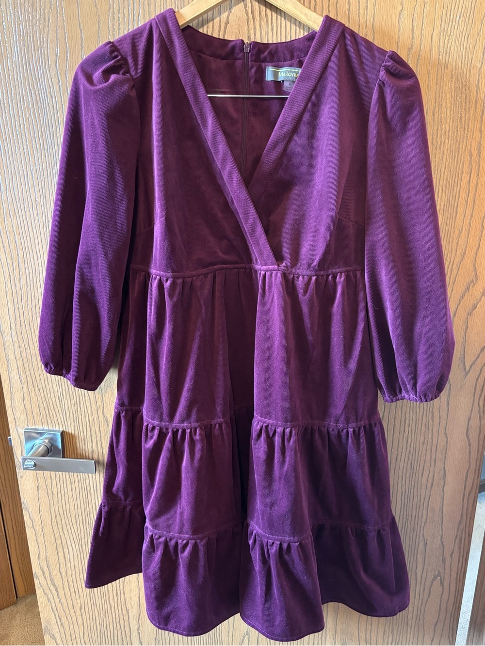 Womens Tiered Velvet Dress - Deep Purple